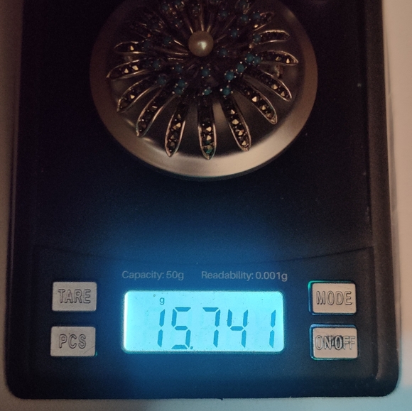 Vintage 60s Germany Silver 935 Chrysanthemum Flower Marcasite Brooch - Picture 14 of 16